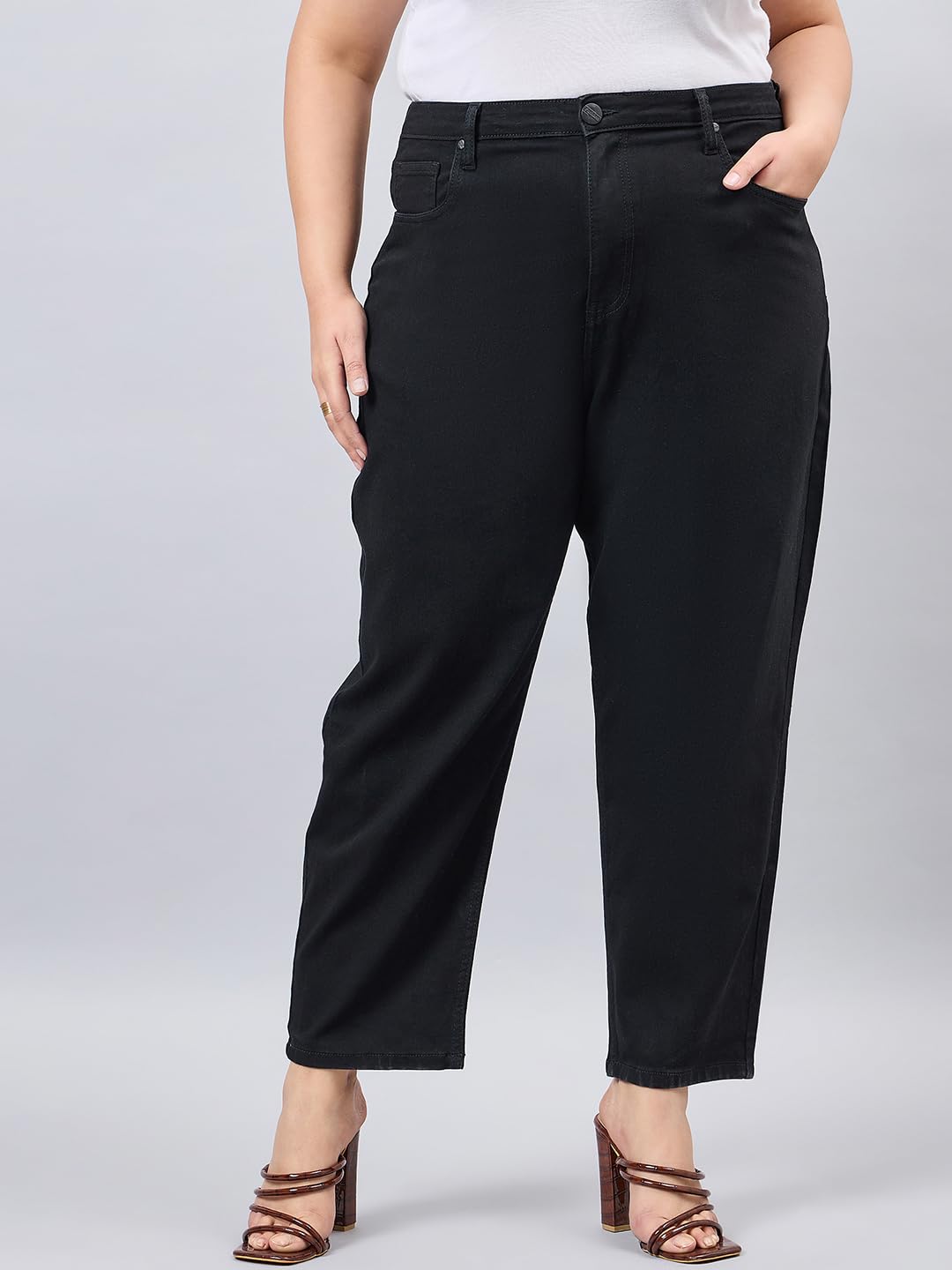 Style Quotient Women Plus Size Black Mom Fit High Rise Stretchable Jeans