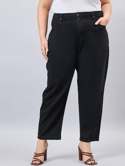Style Quotient Women Plus Size Black Mom Fit High Rise Stretchable Jeans