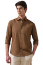 Dennis Lingo Men Solid Cotton Spread Collar Full Sleeves Regular Fit Shirt Brown