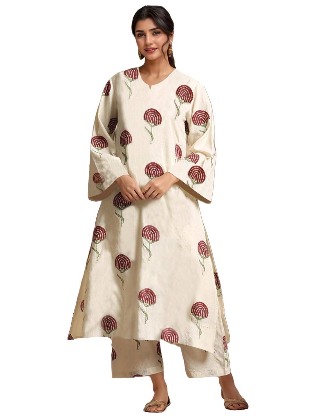 ANNI DESIGNER Women s Rayon Viscose Print Straight Kurta with Pants, Burgundy, XL