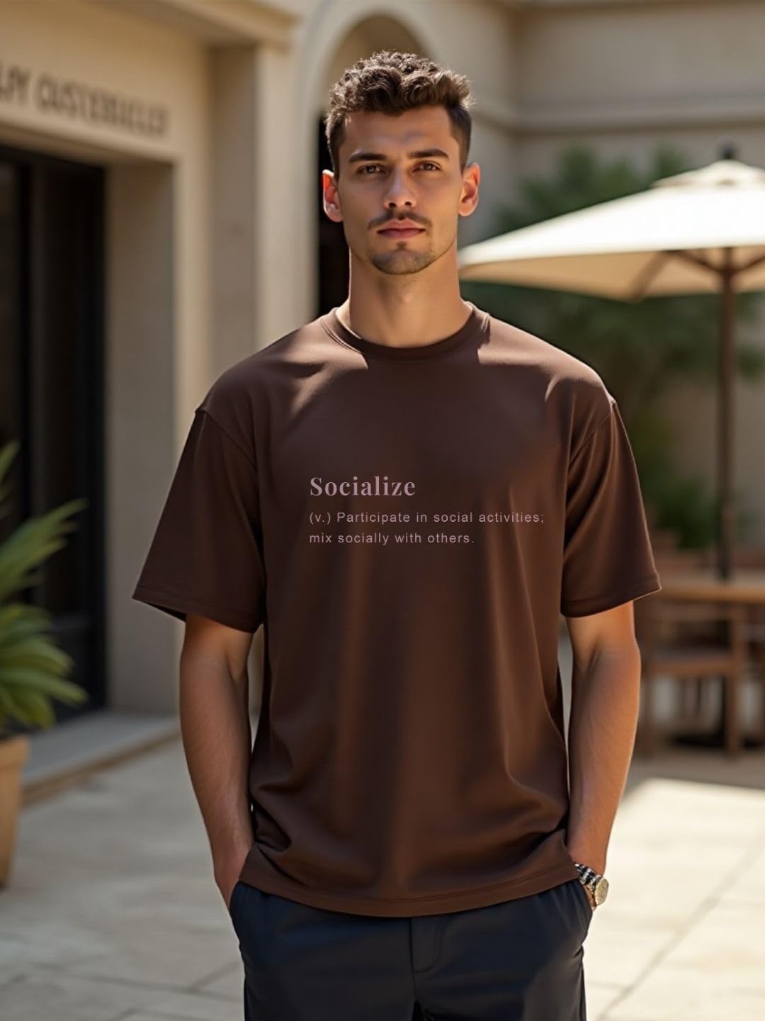 Nobero Men Cotton Graphic Print Oversized Fit T-Shirt (1M-Twrt-C1092_Chocolate Fondant_1