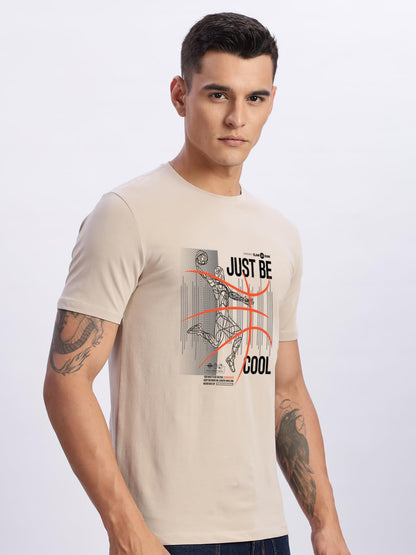 ADRO Men's Graphic Printed 100% Cotton T-Shirt - Regular Fit, Printed T-Shirts for Men (RN24-BCL-BE_Beige)