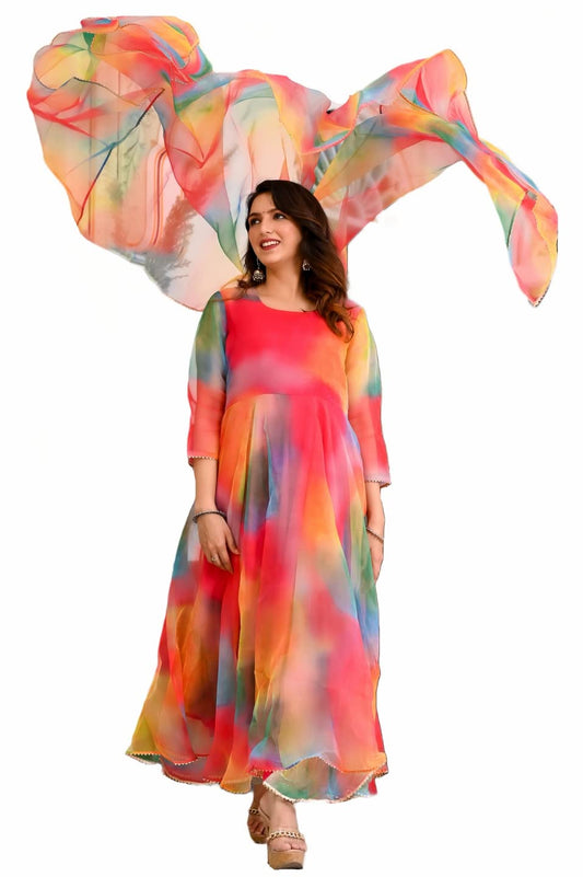 Gosriki WomenS Organza Floral Regular Kurta With Pant & Dupatta (Chakrika-Multi-Nw-Gs Xxxx-Large) Multicolour