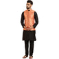 SOJANYA (Since 1958 Men's Silk Blend Black Kurta Pyjama & Orange Self Design Nehru Jacket Combo
