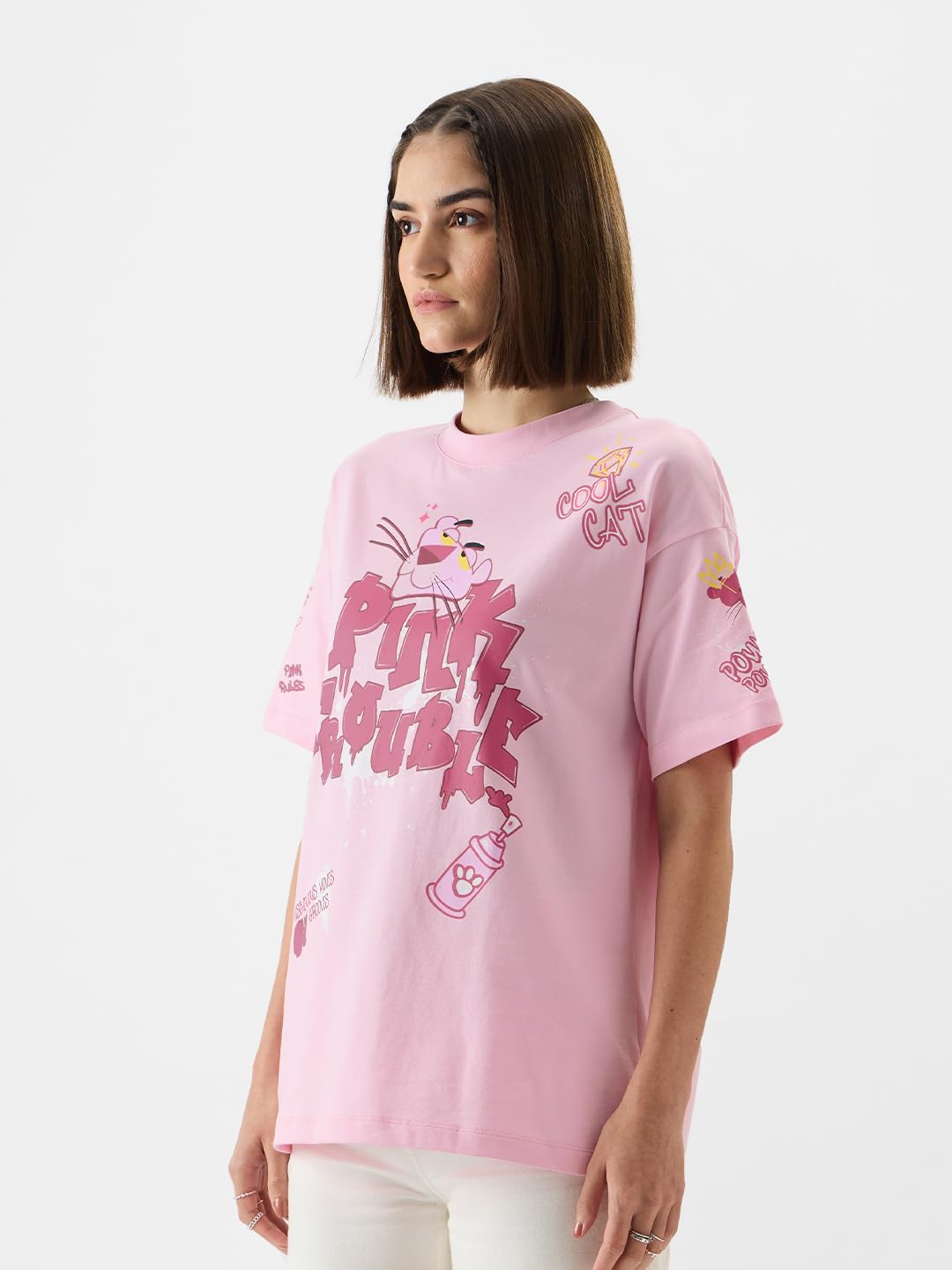 The Souled Store Womens Cartoon Oversized Fit T-Shirt (241902_Pink