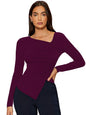 Shasmi Womens & Girls Light Purple Long Sleeve Asymmetrical Neck Solid Color Ruched Front Asymmetrical Hem Tee Workwear Fancy
