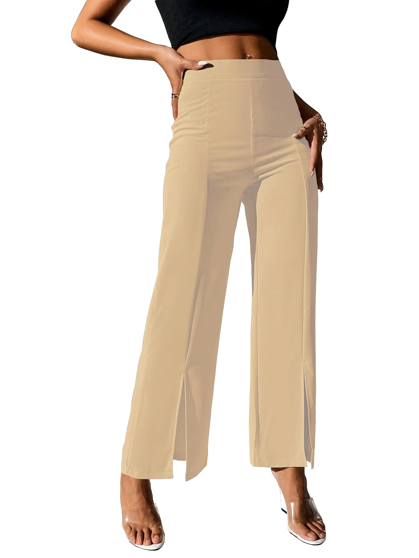 Shasmi Chikku Womens Dress Pants Stretchy Work Slacks Business Casual Office Bootcut Leg Elastic Waist Regular Fit Plazzo Trous