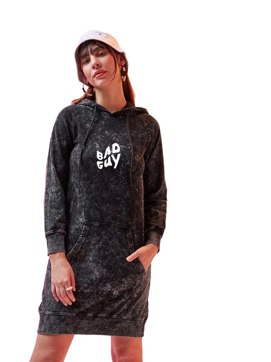 Bewakoof Womens Graphic Printed Regular Fit Full Sleeve Terry Acid Wash Hoodie Dress_629664_Black_XL