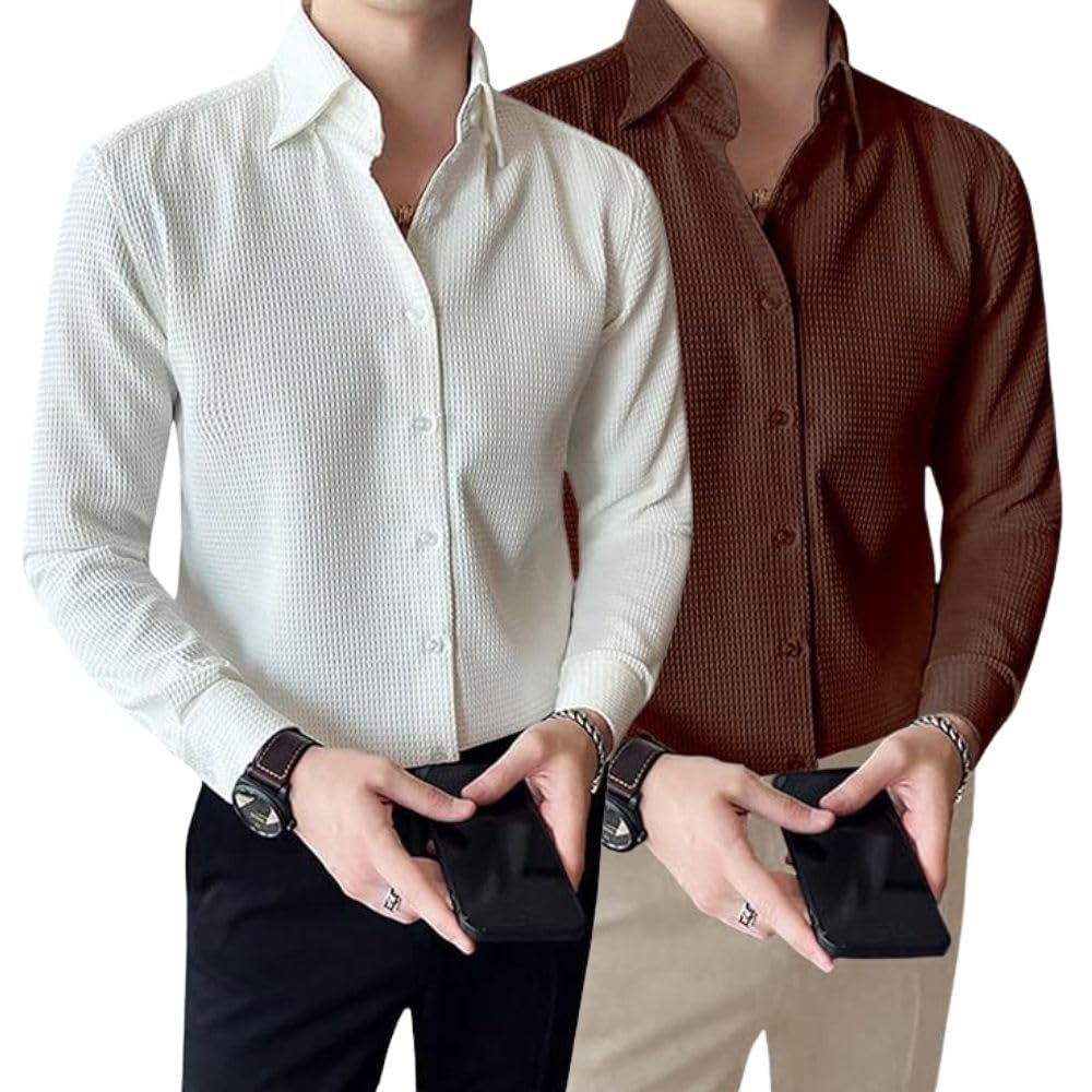 Greciilooks MenS Formal Button Down Shirt  Slim Fit Office Wear ShirtS For Men | Textured Long Sleeve Cotton Blend | Business