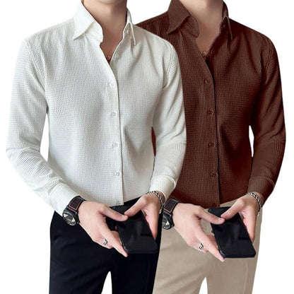 Greciilooks MenS Formal Button Down Shirt  Slim Fit Office Wear ShirtS For Men | Textured Long Sleeve Cotton Blend | Business