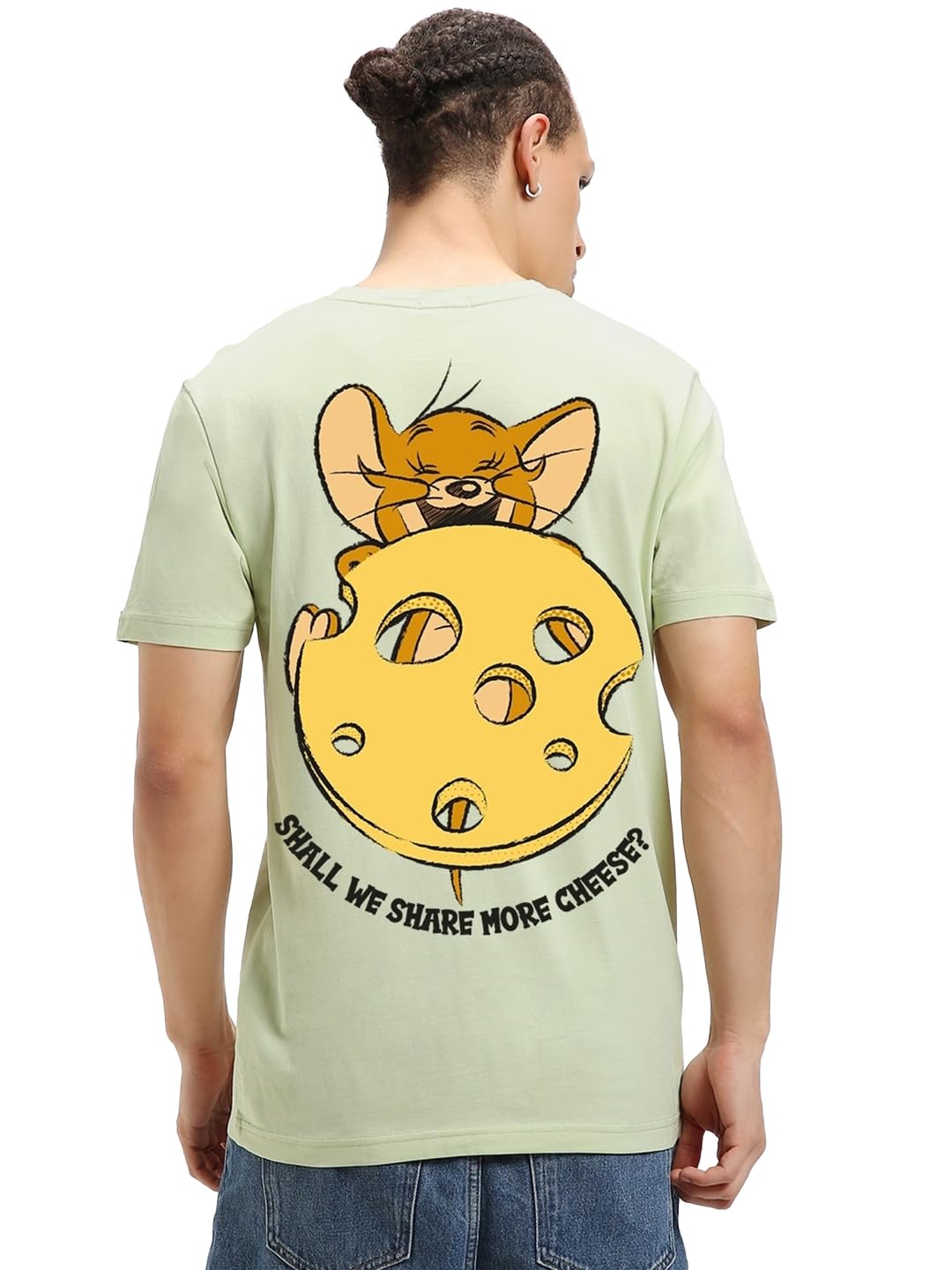 Bewakoof Official Tom & Jerry Merchandise Mens Cotton Graphic Printed Regular Fit T-Shirt_624556_Green_L