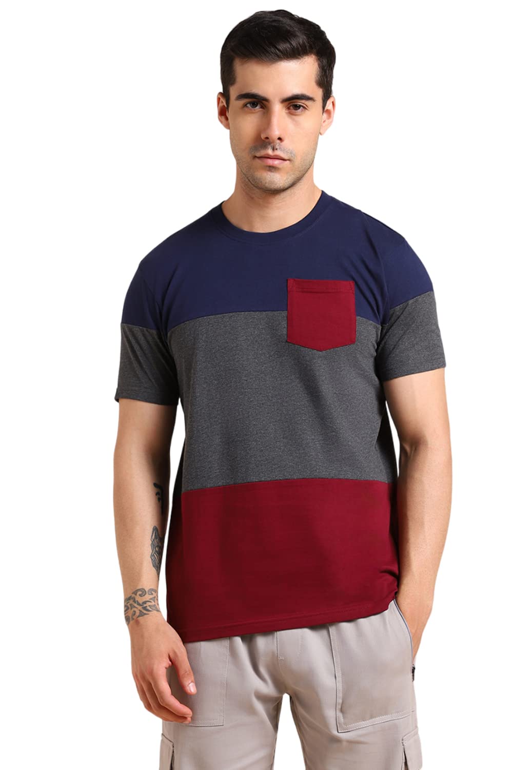 Dennis Lingo MenS Slim Fit Navy Solid Round Neck T-Shirt