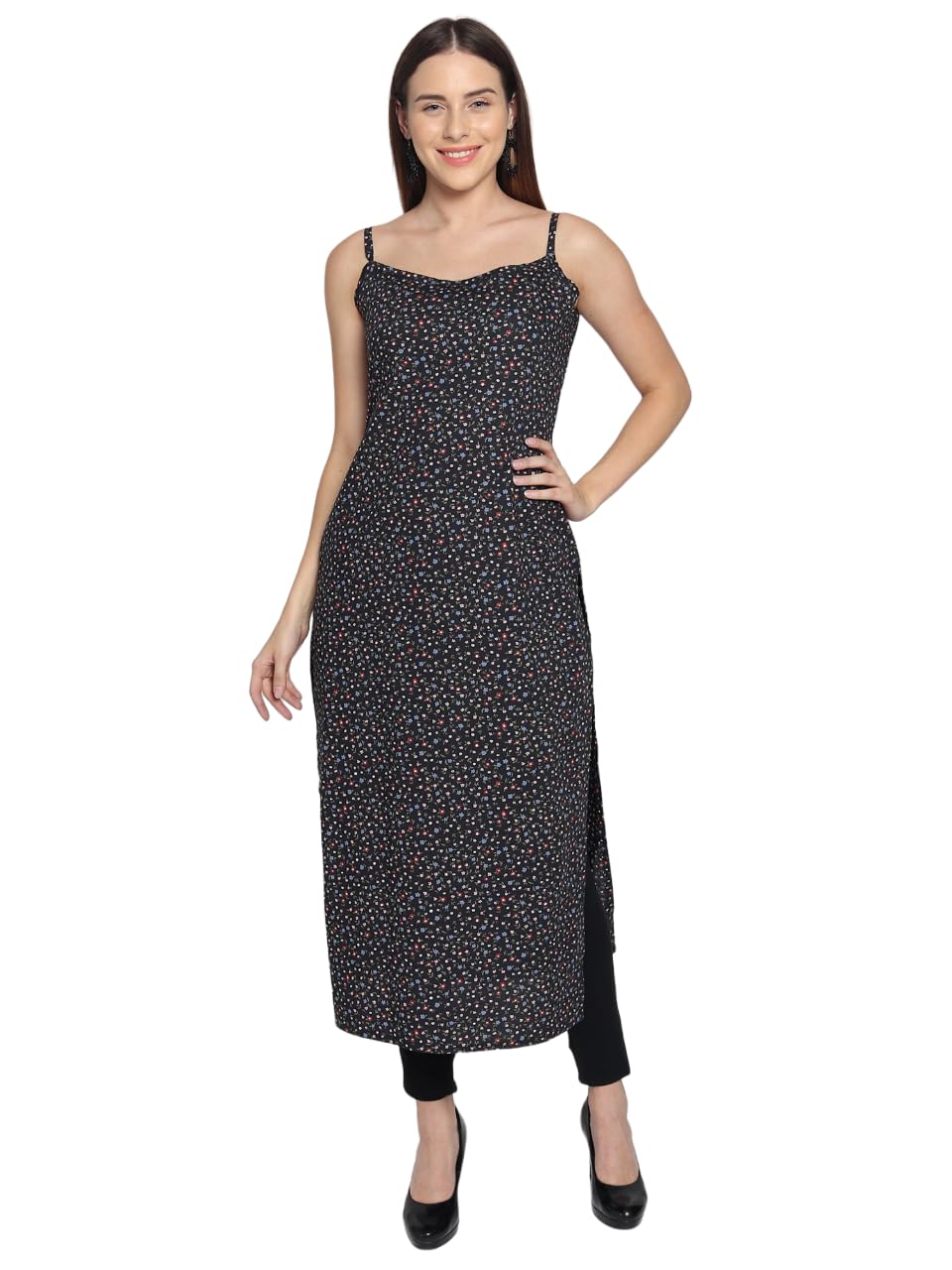 PATLANI Womens Crepe Full Stitched Kurti. Black