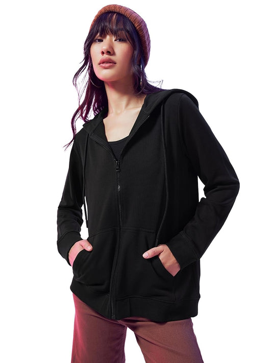 Bewakoof Womens Black Zipper Hoodie
