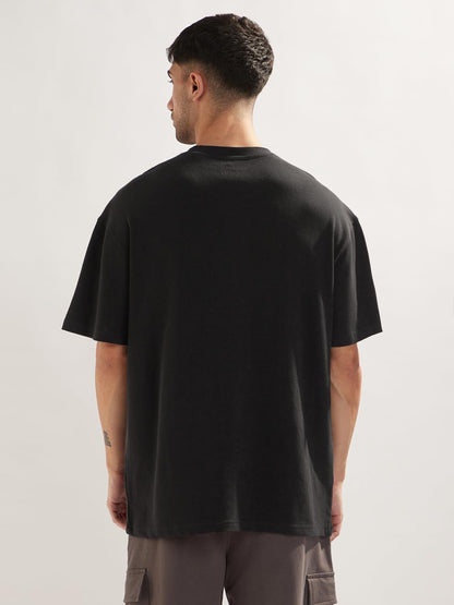 Nobero MenS Self Design Oversized Fit T-Shirt (1M-Twts-R0102_Black