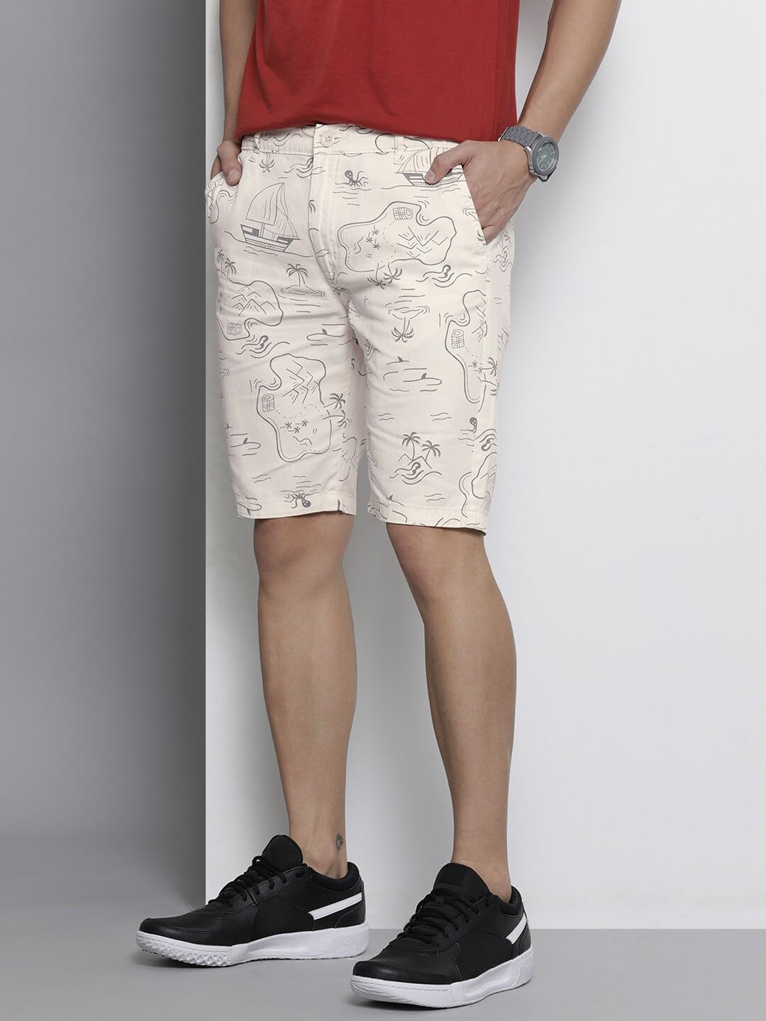 The Indian Garage Co Men Slim Fit Printed Mid-Rise Shorts