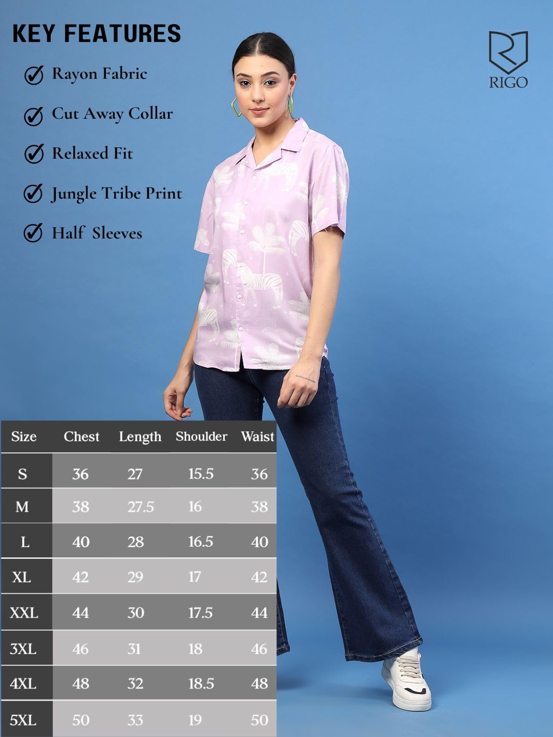 Rigo Rayon Printed Shirts for Women | Half Sleeves Hawaiian Shirts for Women | Summer Shirts Shirt for Women | Slim Fit, Casual