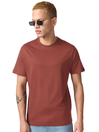 Bewakoof Mens Solid Regular Fit Half Sleeve Round Neck Cotton Jersey T-Shirt_646800_Red_XL