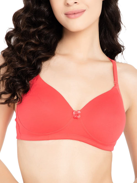 Clovia Womens Cotton Spandex Solid Padded Demi Cup Wire Free T-Shirt Bra (BR1049Z04_Dark Red_32D)