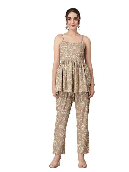 Stylum Women's Floral Printed Rayon Co-Ord Set (CSBOLT_Beige)