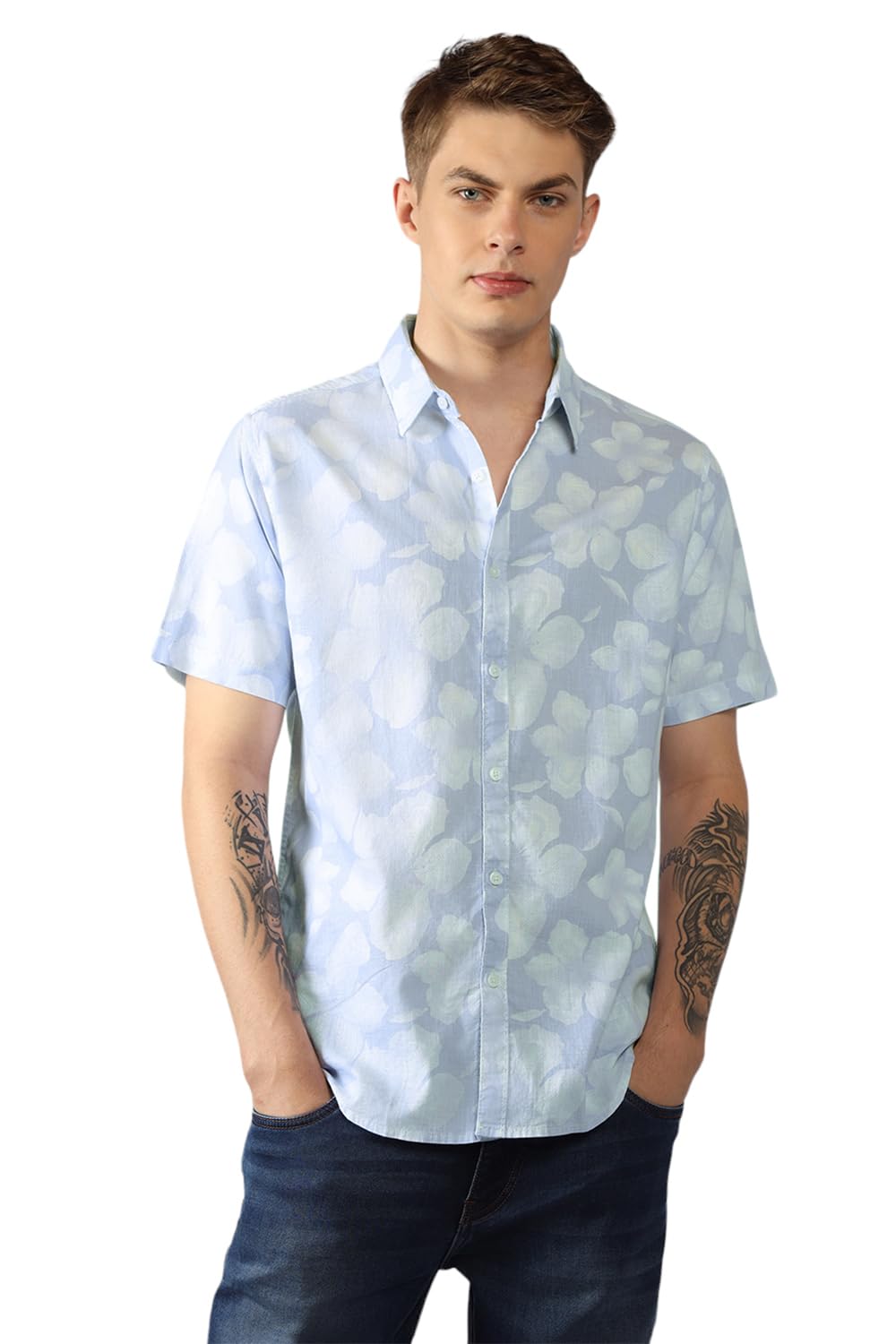 Dennis Lingo MenS| Blue| Half Sleeve| Spread Collar| Printed| Relaxed Fit| Casual Shirt