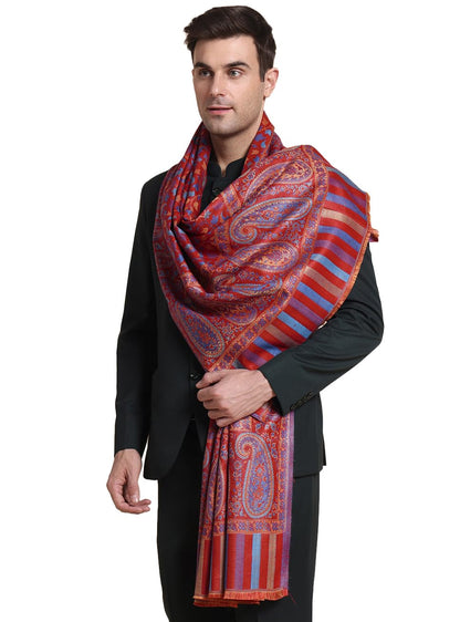 Weavers Villa Mens Acro Wool Blended Shawl - Handloom Woven Paisley Pattern - Stoles for Men - Gents Shawls - Soft & Warm Wrap