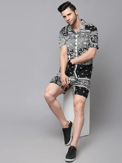 Rigo Printed Co-Ord Set For MenS | Casual Shirt & Shorts Night Suit Set | Lounge-Wear Nightdress Pajama Set For MenS | Night W