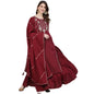 Ishin Women'S Rayon Maroon Yoke Embroidered Straight Kurta Skirt Dupatta Set