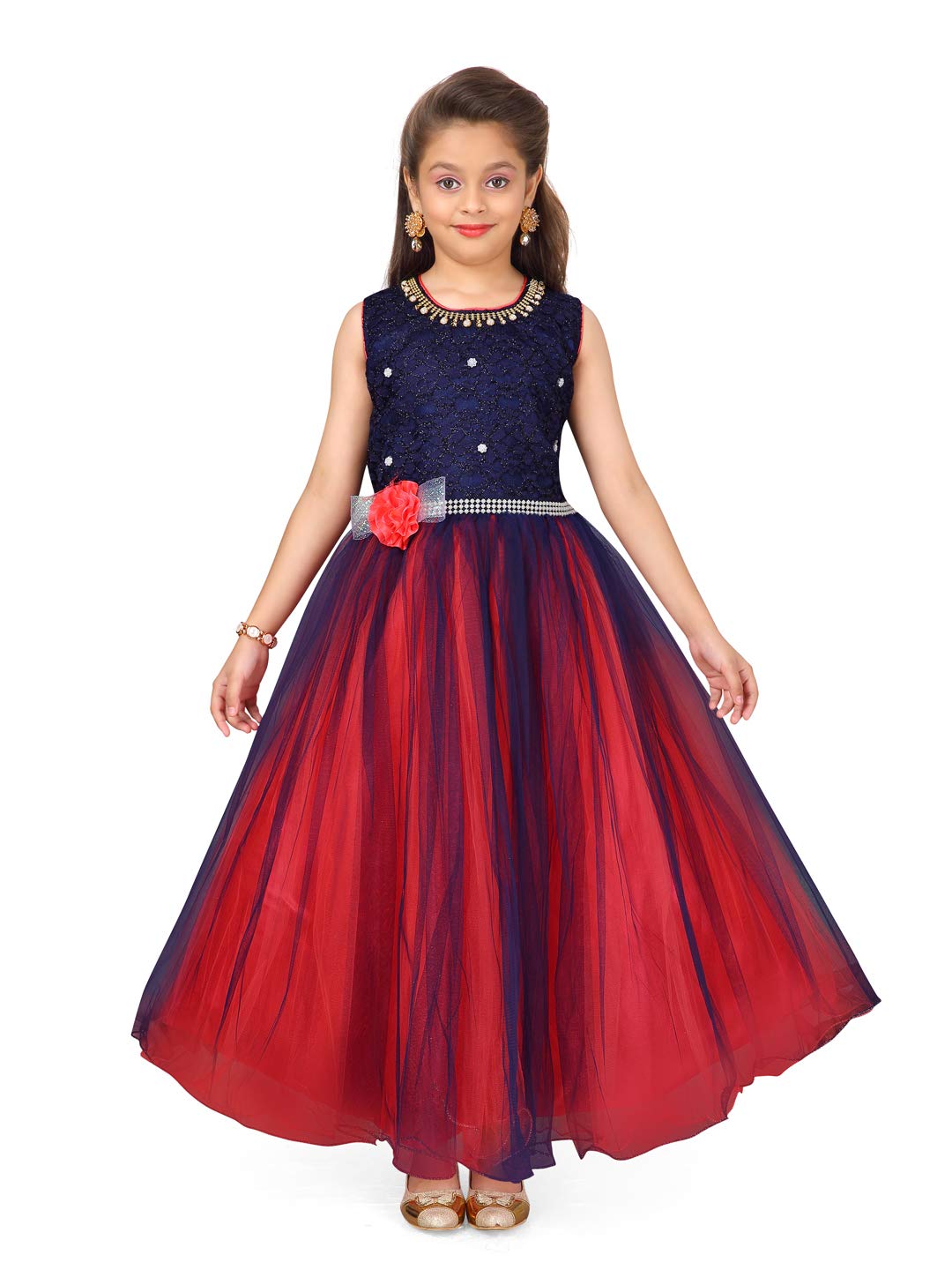 Aarika GirlS Polyester A-Line Maxi Dress (Dg-Ag-08_Blue_26)