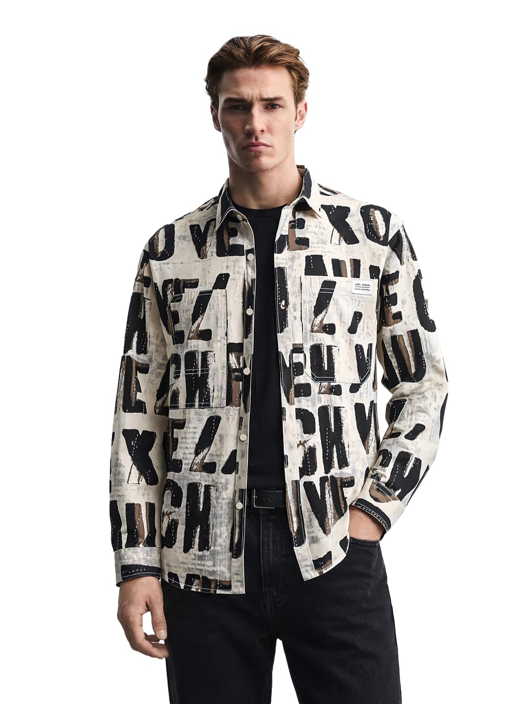The Indian Garage Co Mens Regular Fit Printed Cutaway Collar Long Sleeves Street Sweater