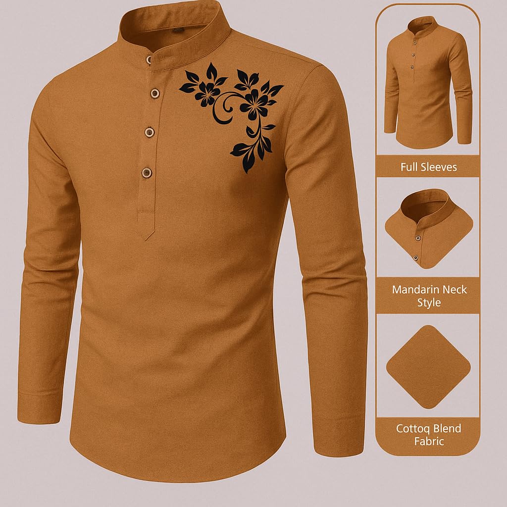 Deelmo MenS Full Sleeve Short Kurta Shirt With A Trendy Mandarin Collar Crafted From A Premium Cotton Blend For Comfort Ideal F