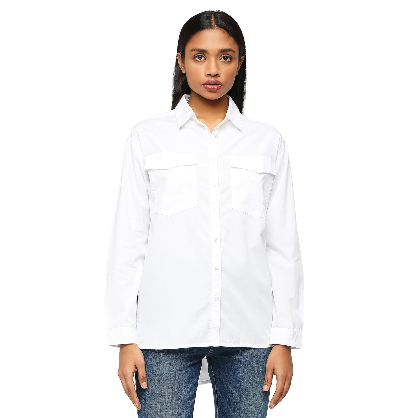 Pepe Jeans WomenS Solid Oversized Fit Shirt (Pl304740_Optic White