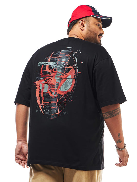 Bewakoof Official Marvel Merchandise Mens Graphic Print Regular Fit Half Sleeve Round Neck Cotton Plus Size T-Shirt_599554_Blac