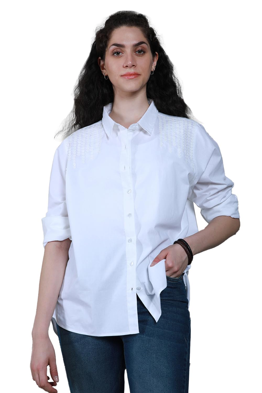 High Star WomenS Oversized Fit Shirt (Hswshs2435_White