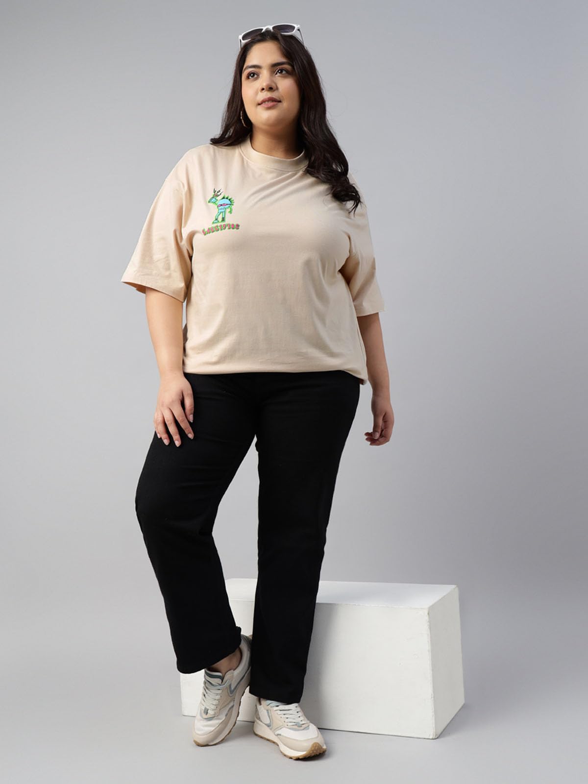 Juneberry 100% Pure Cotton Oversized Loose Baggy Fit Drop Shoulder Graphic Printed Plus Size T-Shirt Combo For Women (Pack Of 2)