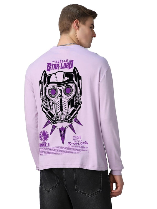 Bewakoof Official Marvel Merchandise MenS Graphic Printed Oversized Fit Full Sleeve Round Neck Cotton Jersey T-Shirt_ 627697 Pur