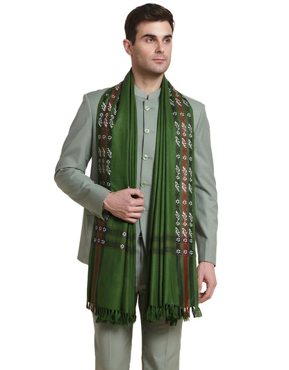 Weavers Villa Mens Acro Wool Blended Shawl - Handloom Border Pattern - Stoles for Men - Gents Shawls - Soft & Warm Wrap - Ideal