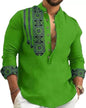 DEELMO Mens Cotton Blend Mandarin Collar Self One Design Full Sleeve Casual Short Kurta Green