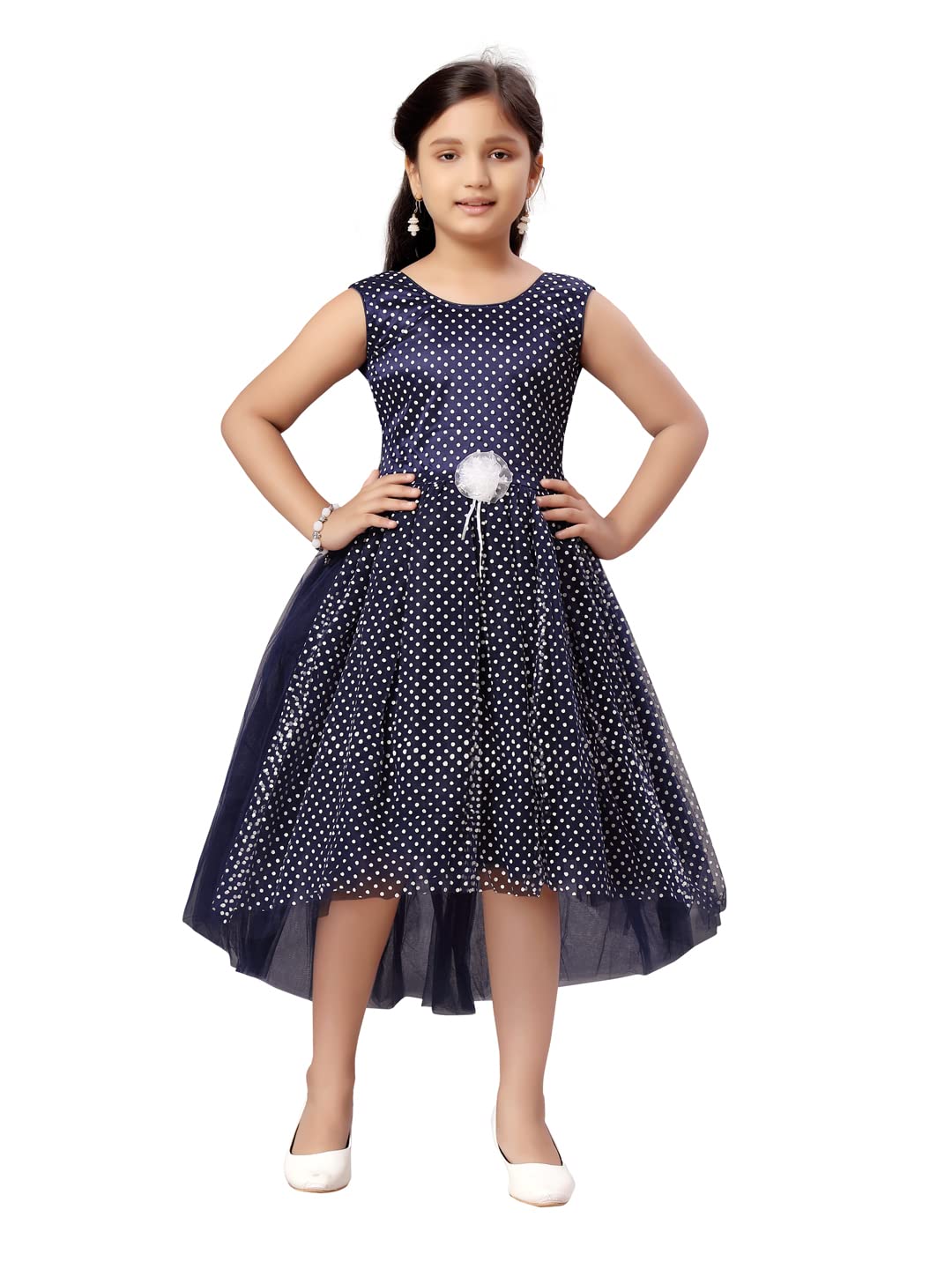 Aarika Girl's Cotton Blend Skater Knee-Length Dress (FK-3004_Navy Blue_22)