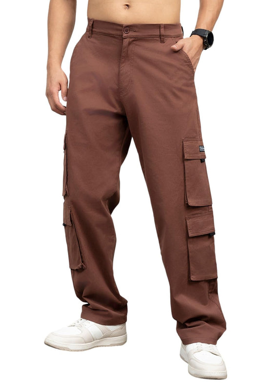 Hubberholme Men Cotton Loose Fit Mid-Rise Trousers |8| Brown