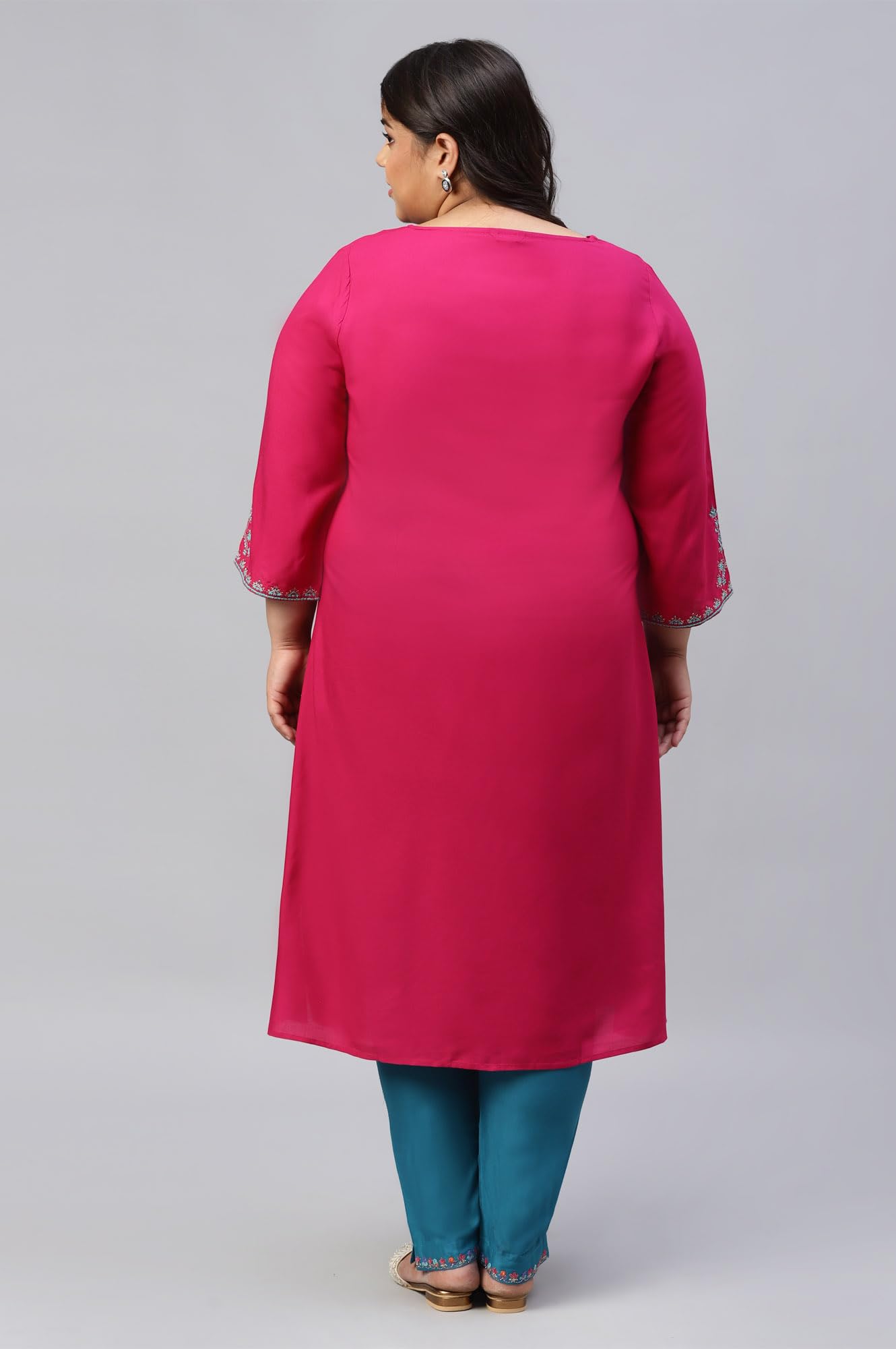 W for Woman Viscose Women Plus Size Dark Embroidered A-Line Regular Kurta