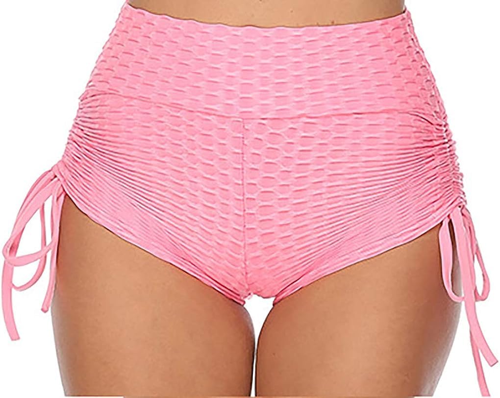 Shasmi Womens Workout Yoga Shorts, High Waisted Drawstring Scrunch Booty Shorts Ruched Butt Lift Athletic Running Tights (Short