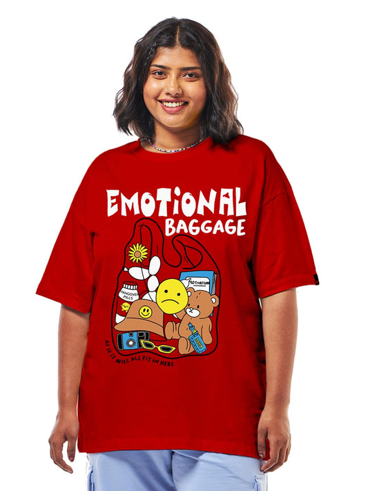 Bewakoof Womens Graphic Print Oversized Fit Half Sleeve Round Neck Cotton Plus Size T-Shirt_634135_Red_4XL