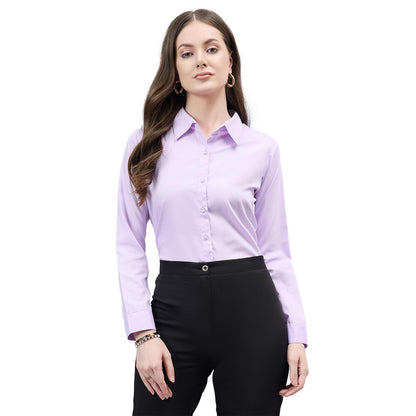 Style Quotient Women Solid Lilac Chambrey Regular Formal Shirt