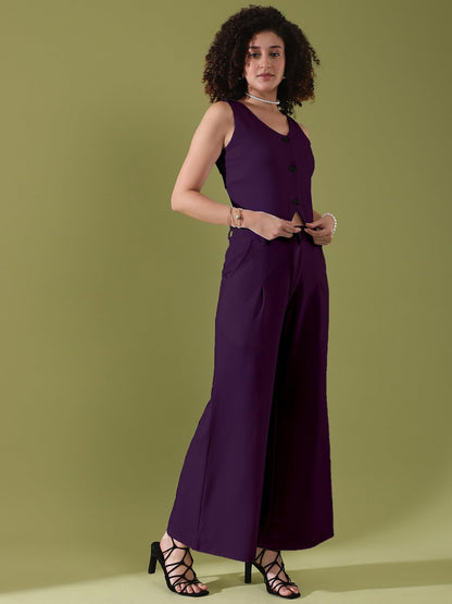Selvia WomenS Co-Ords Set|Lycra V-Neck Solid Crop Top And Pant Set|Formal Co-Ords Set For Women|Two Piece Co-Ord Set|Top & Trou