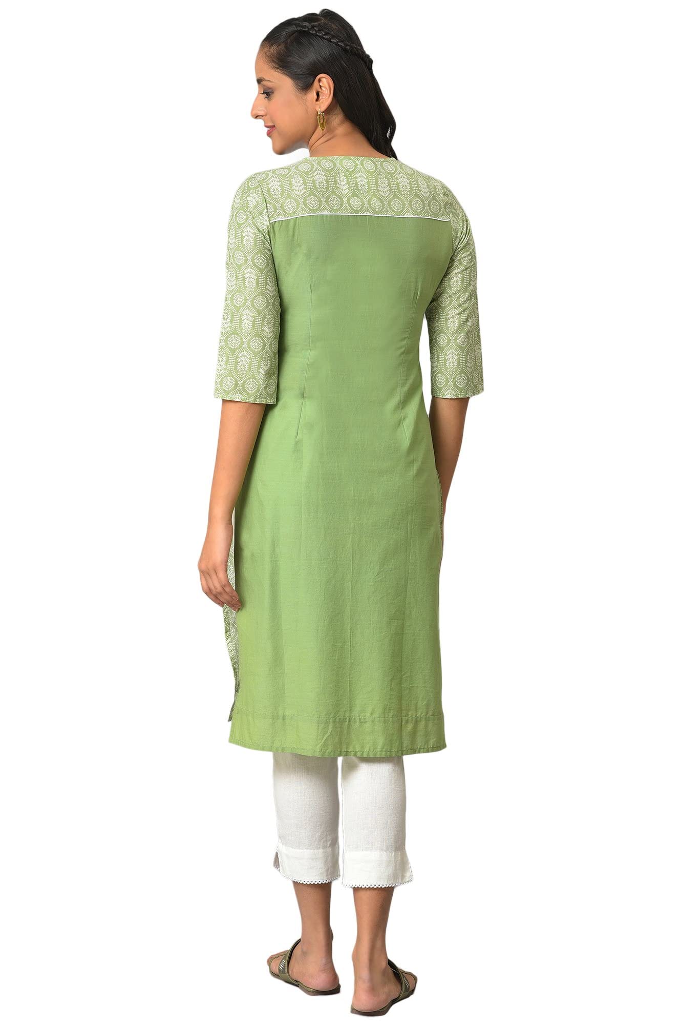 Aurelia WomenS Floral Printed Printed Regular Green Cotton Kurta