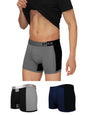 XYXX Mens Underwear Dualist IntelliSoft Antimicrobial Micro Modal Trunk Pack of 3 (Steel Grey & Black ; Black Iris & Black ; Bl