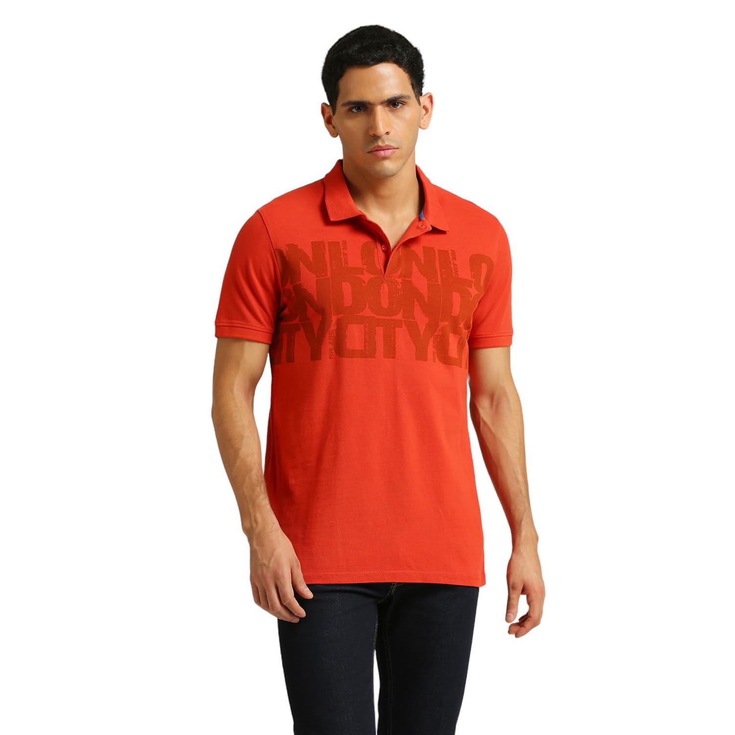 Pepe Jeans MenS Letter Print Regular Fit T-Shirt (Pm542183_Burnt Orange_Red