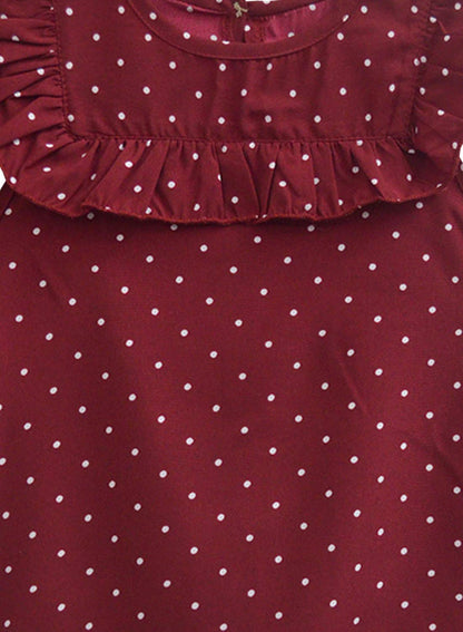 A.T.U.N. (ALL THINGS UBER NICE) Girls Polka Dots Regular Top Maroon-White