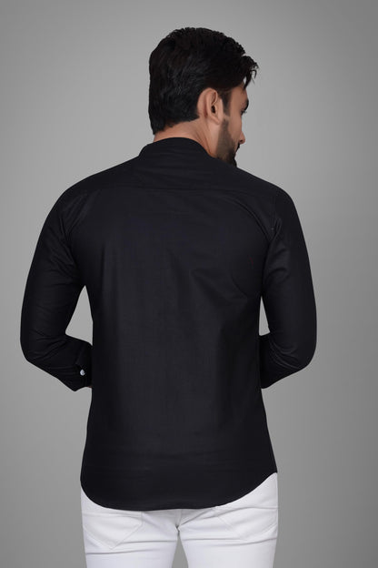 Besix MenS Cotton Solid Shirt With Mandarin Collared Full Sleeve Button Closure Curved Hem Straight Length And One Pocket | Mdr